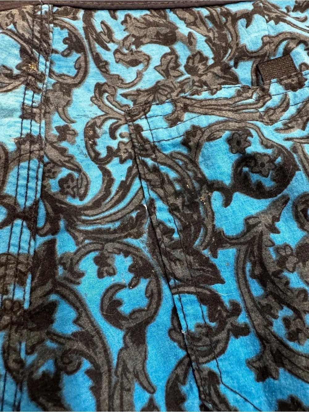 VTG Quiksilver Boardshorts Men 34 Blue Floral Baroque Surf Made in USA 1980s